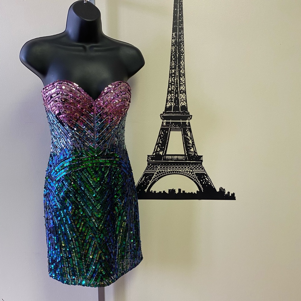 NEW Sherri Hill Size:2 Mermaid Multi Sequined Dress Mardi Gras